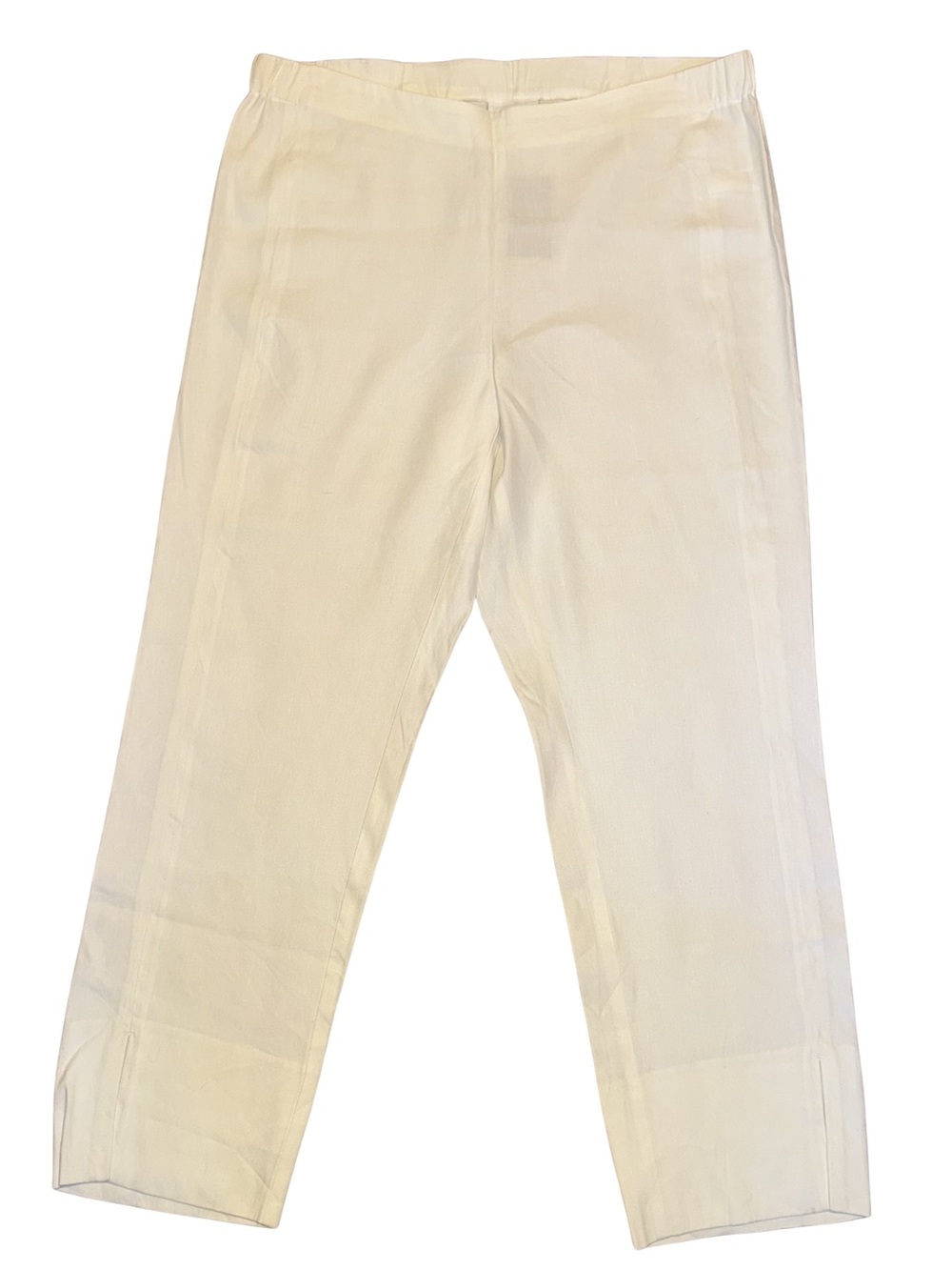 J Jill Linen Stretch Pants M Cropped White Pull On High Rise Slit Casual Pocket